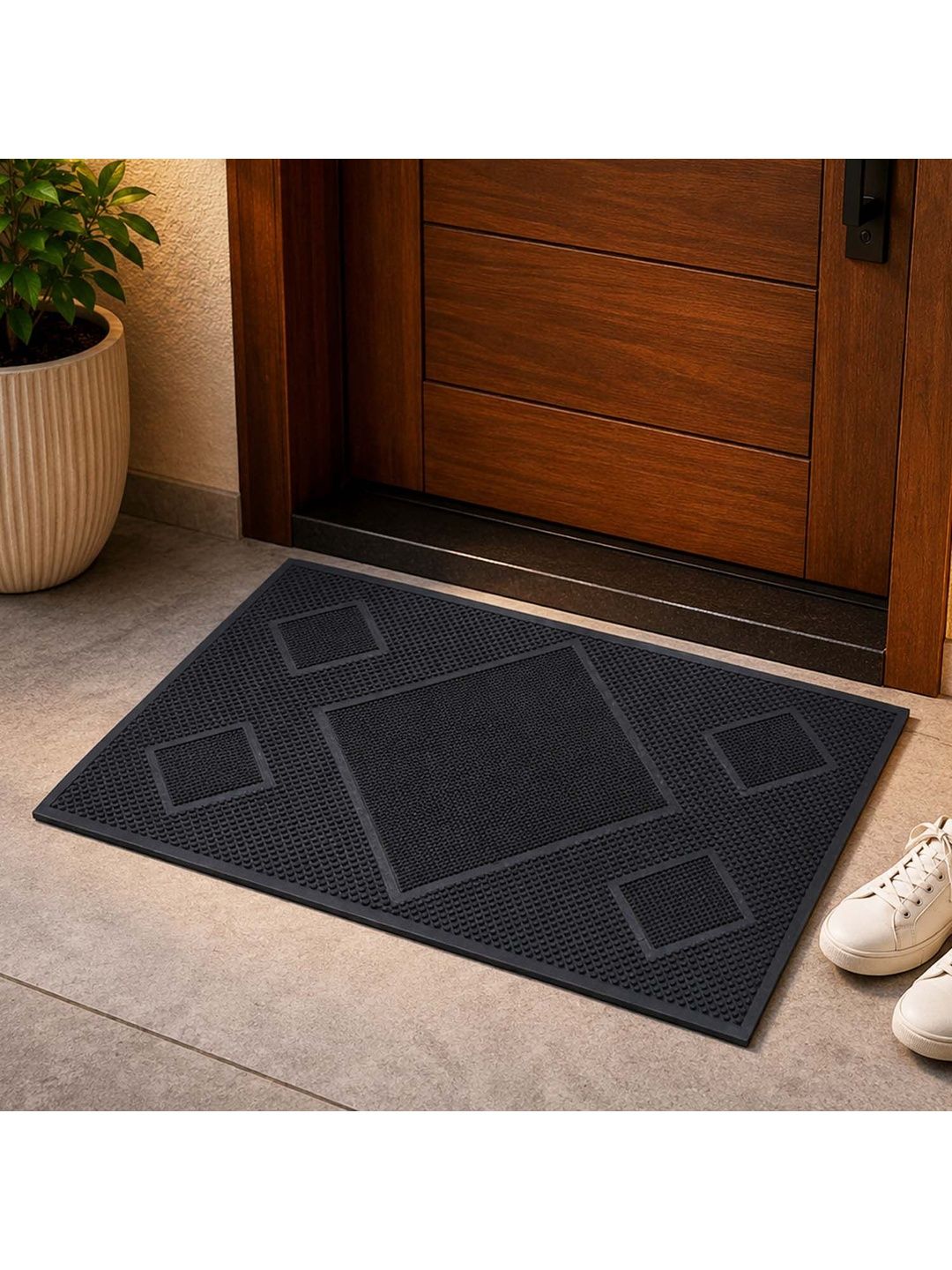 Go Hooked Black Textured Anti Slip Rubber Door Mat-picture-23