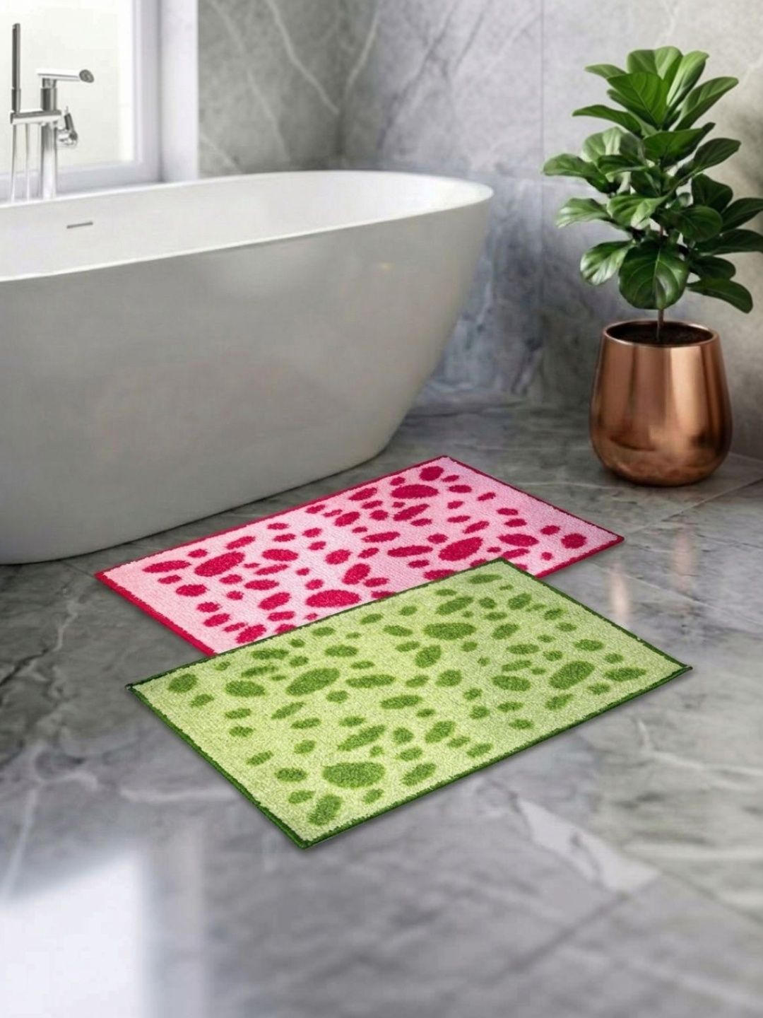 Athom Living Set 2 Pink & Green Printed Anti Slip Bath Rugs-picture-42