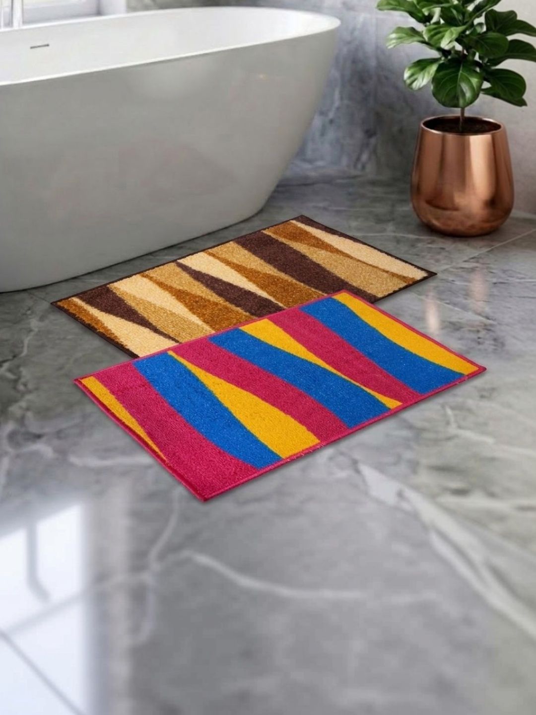 Athom Living Set 2 Red & Beige Printed Anti Slip Bath Rugs-image-19