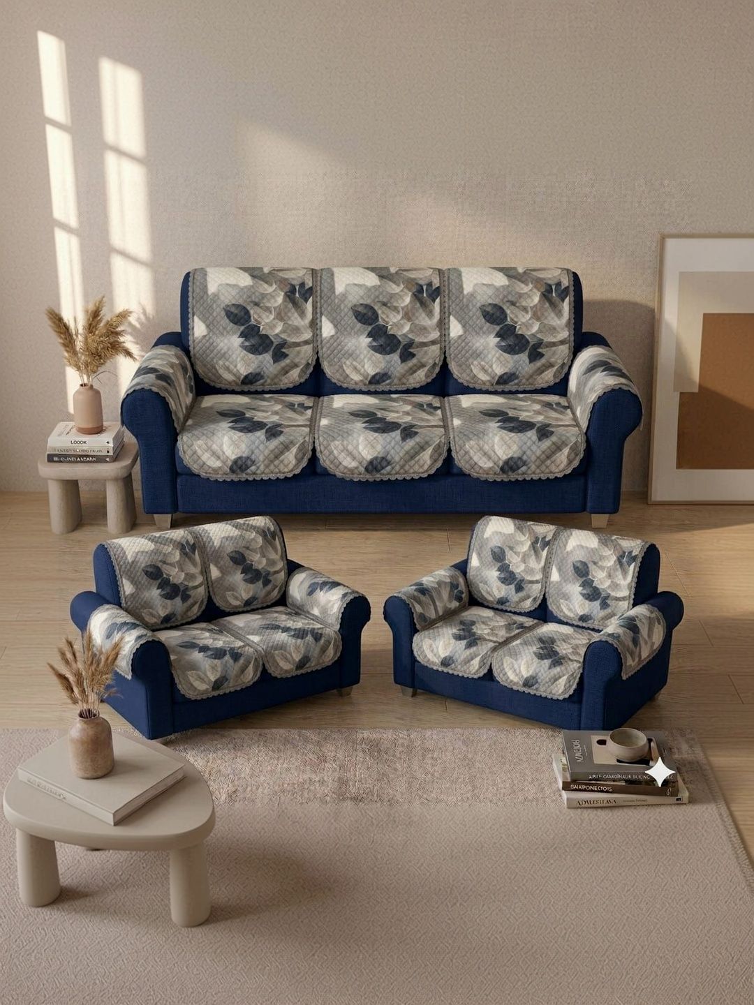 RAINBOW FURNISHINGS Grey Printed Sofa Cover With Arms-image-42