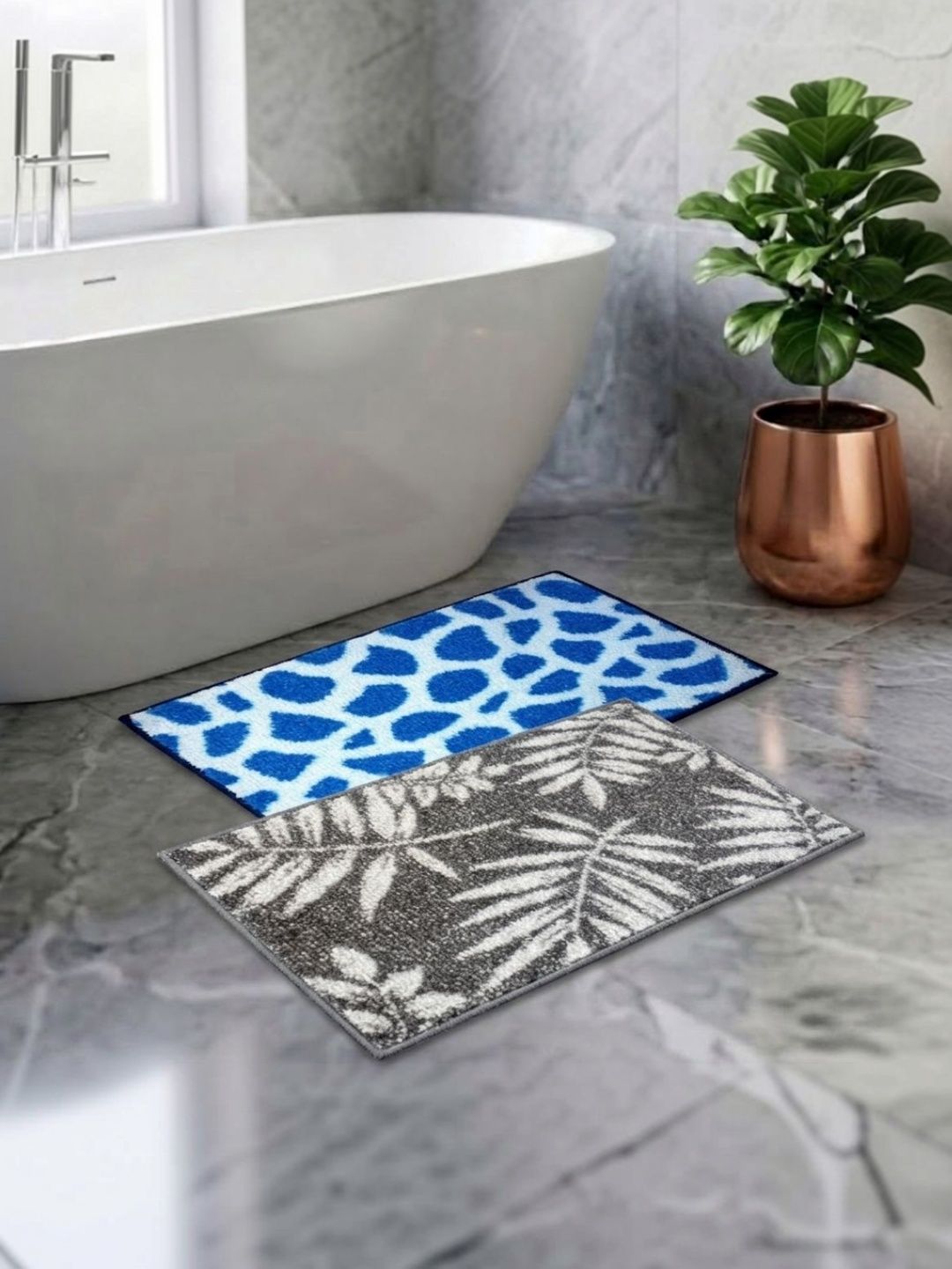 Athom Living Pack Of 2 Grey & Brown Printed Anti Slip Bath Mat-picture-17