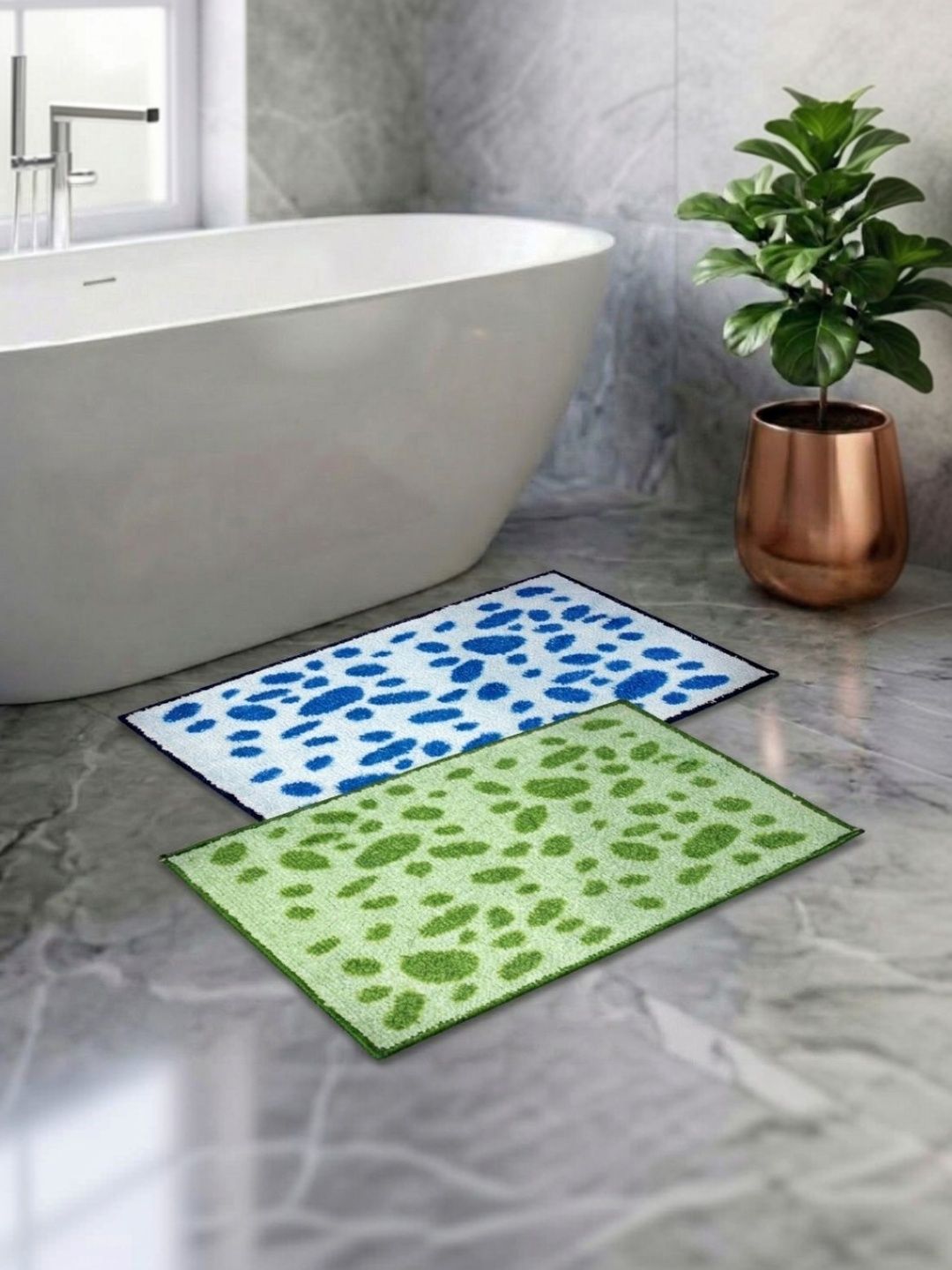 Athom Living Pack Of 2 Blue & Green Printed Anti Slip Bath Mat-picture-35