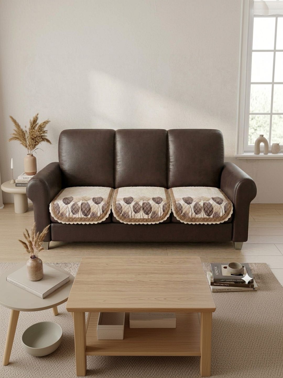 RAINBOW FURNISHINGS Beige Printed 3 Piece Sofa Cover Without Arms-picture-10