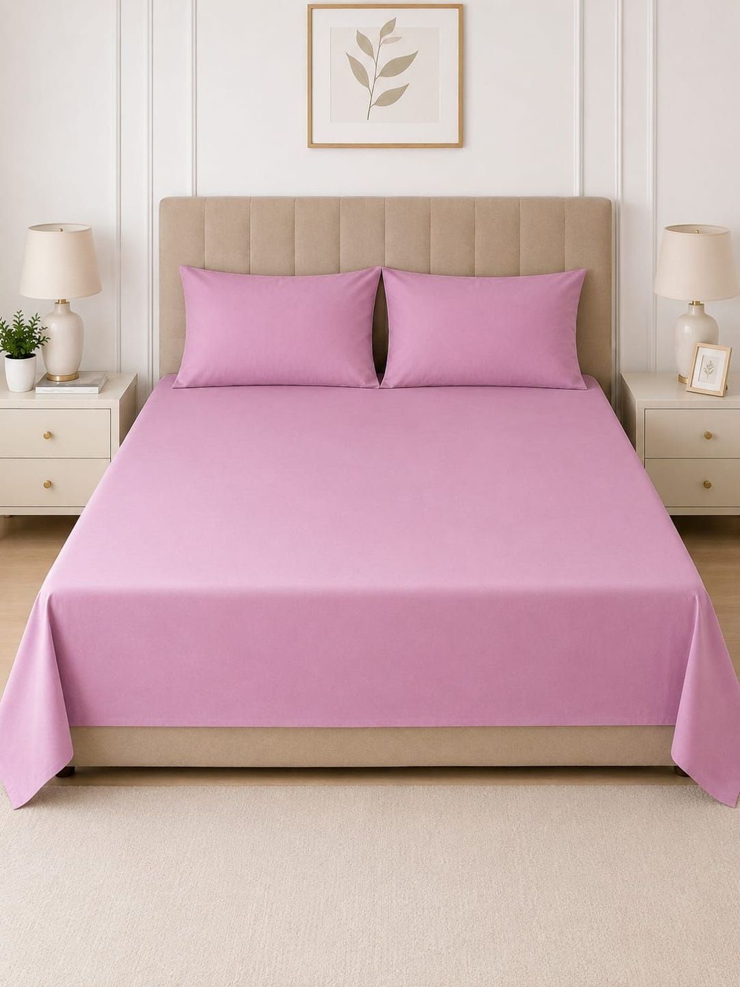 EverHOME Cameo Rose 300 TC King Size Solid Double Bedsheet with Pillow Covers-image-39