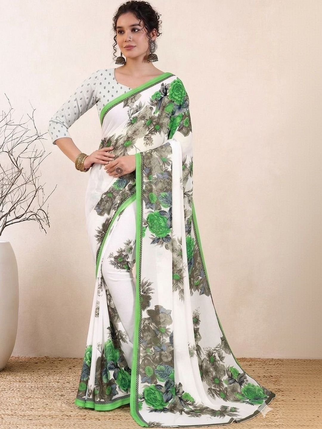 Varutex Floral Poly Georgette Saree-picture-20