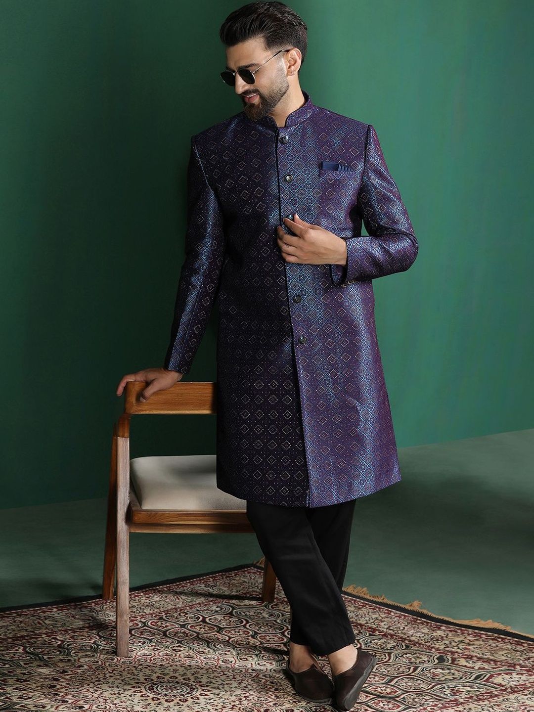 SOURAGYA Self Design Sherwani Set-picture-49