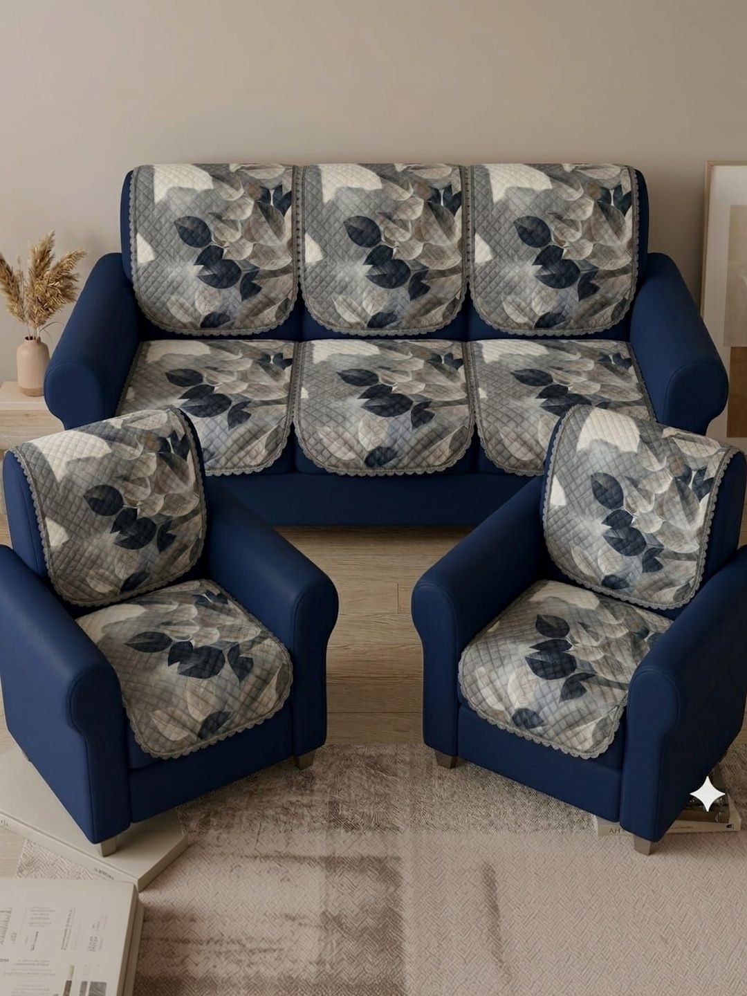 RAINBOW FURNISHINGS Grey Printed Sofa Cover Without Arms-image-8