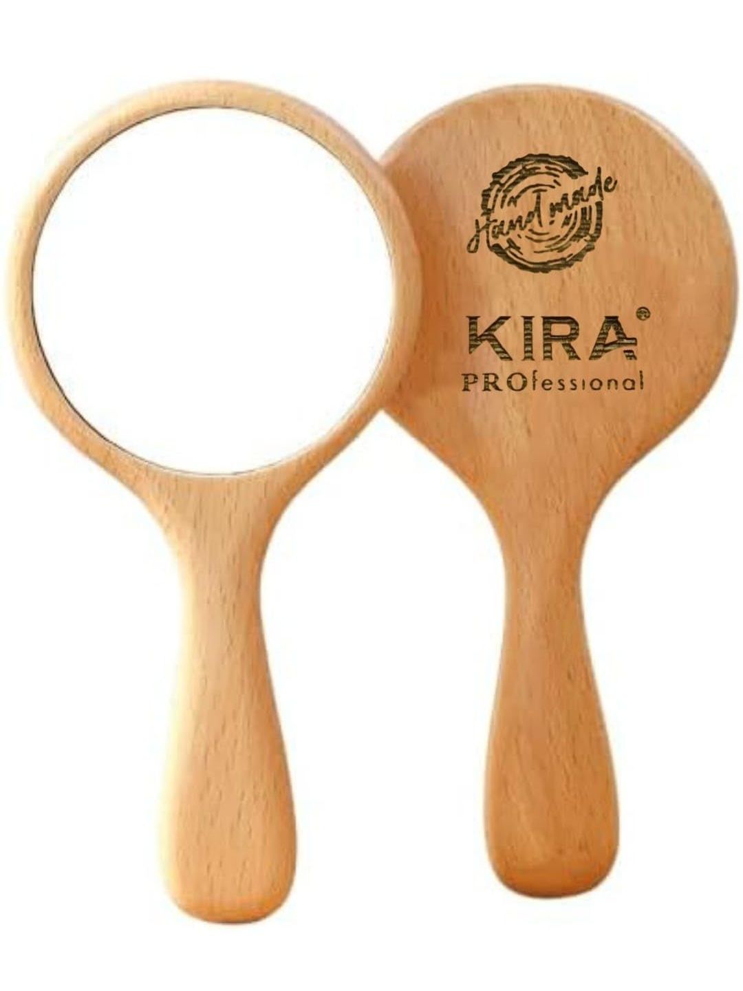 Kira Brown & Transparent Single Sided Round Wooden Makeup Hand Mirror-picture-53