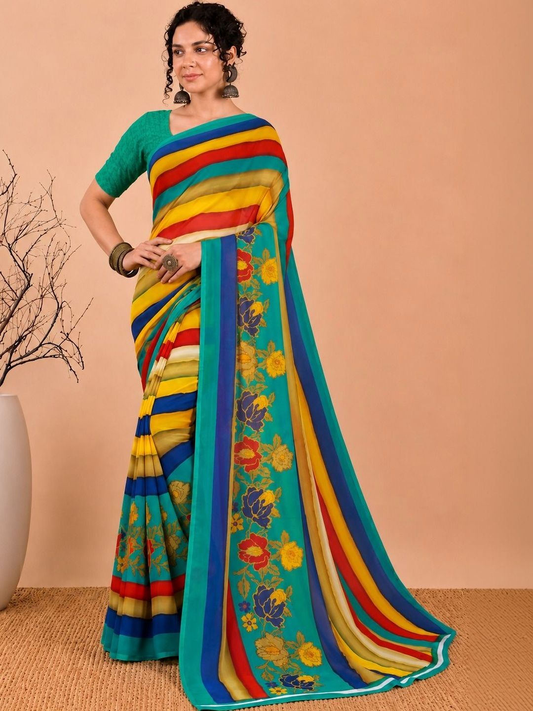 Varutex Striped Poly Georgette Saree-picture-51