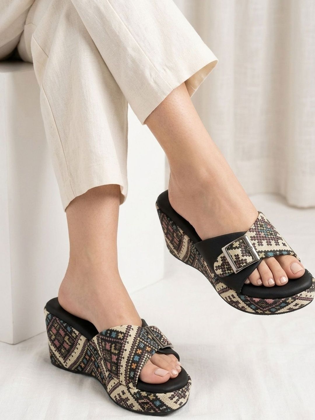 Ravis Printed Wedge Mules with Buckles-picture-10