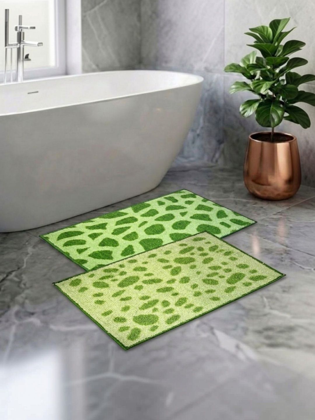 Athom Living Pack Of 2 Green & Olive Printed Anti Slip Bath Mat-image-37