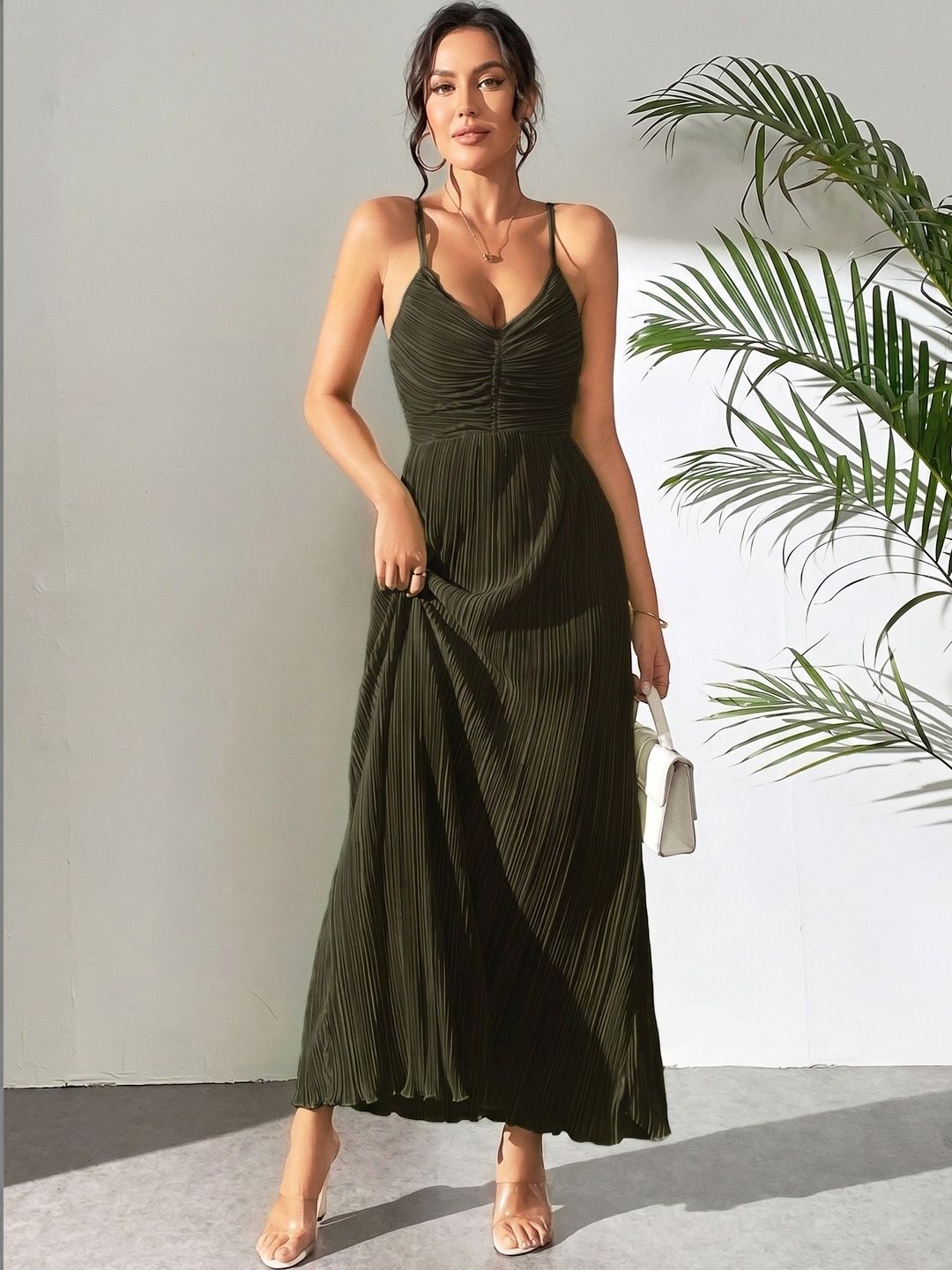 Stylecast X Slyck Solid A-Line Sweetheart Neck Maxi Dress-picture-36