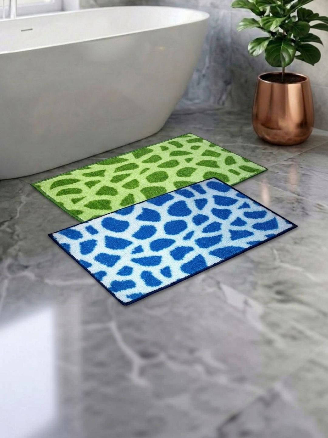 Athom Living Pack Of 2 Blue & Green Printed Anti Slip Bath Mat-picture-19