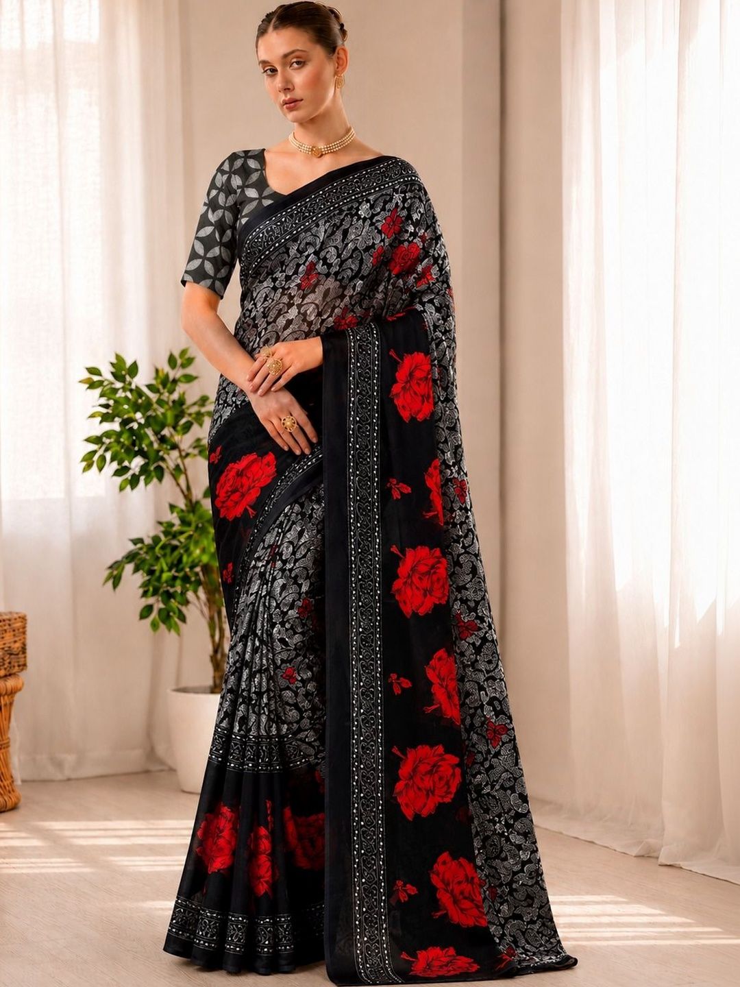 Varutex Floral Poly Georgette Saree-picture-46