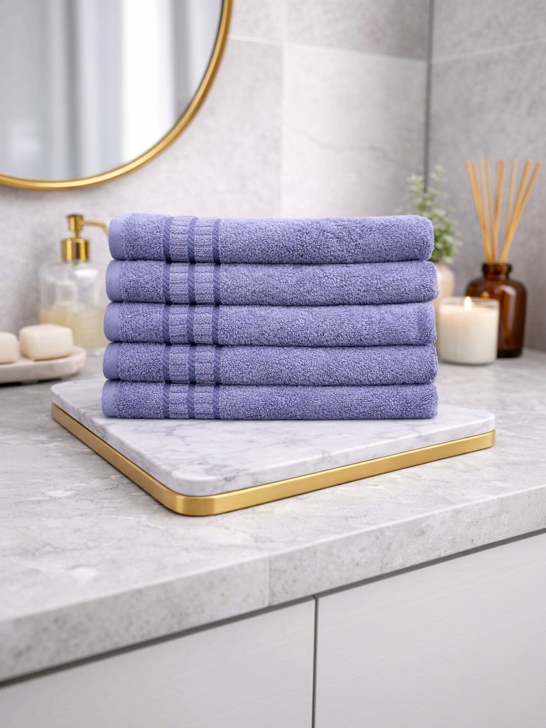 CasPure 5-Pcs Navy Blue Pure Cotton Hand Towels-image-39