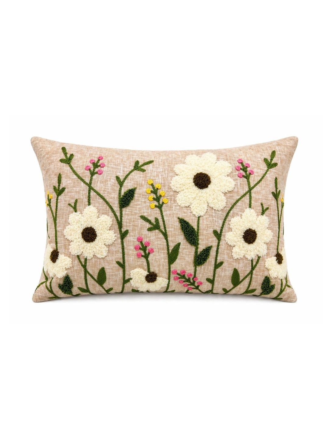 MONKDECOR Peach-Coloured Floral Linen Rectangle Cushion Covers-image-33