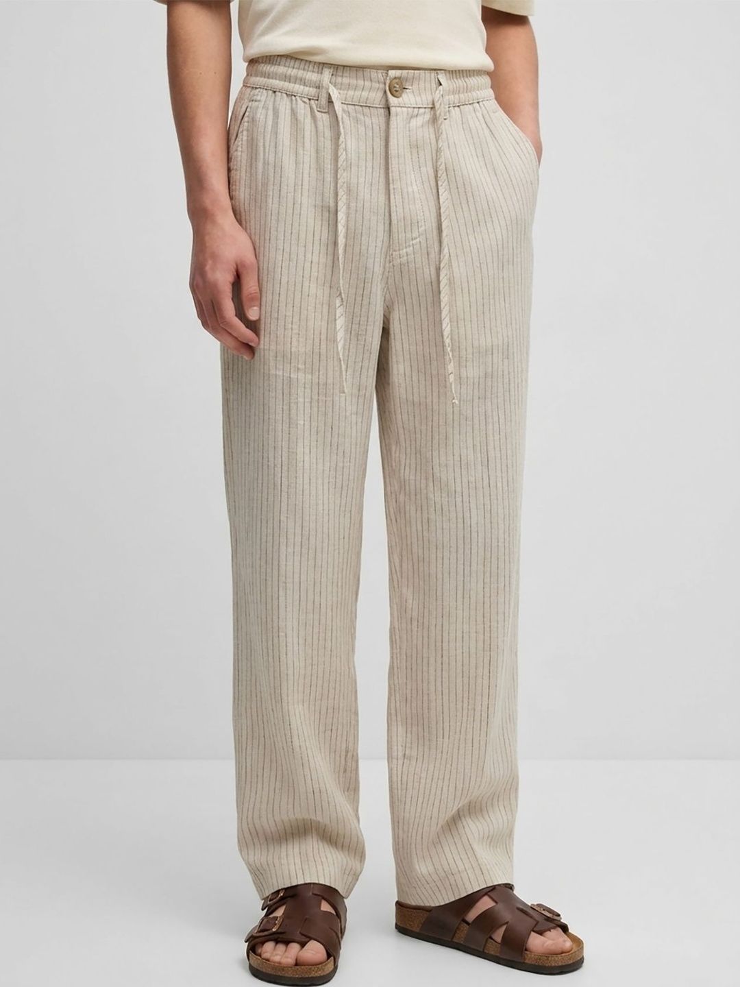 MISCHIEF MONKEY Men Striped Smart Easy Wash Trousers-picture-39
