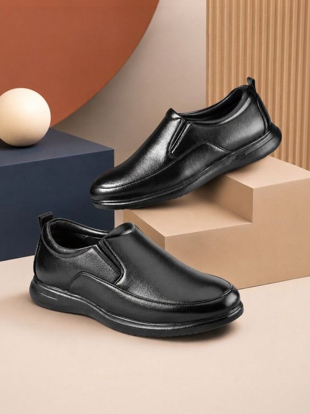 HERE&NOW Men Black Synthetic Leather Formal Loafers Slip On Lightweight Comfortable Shoes-image-36