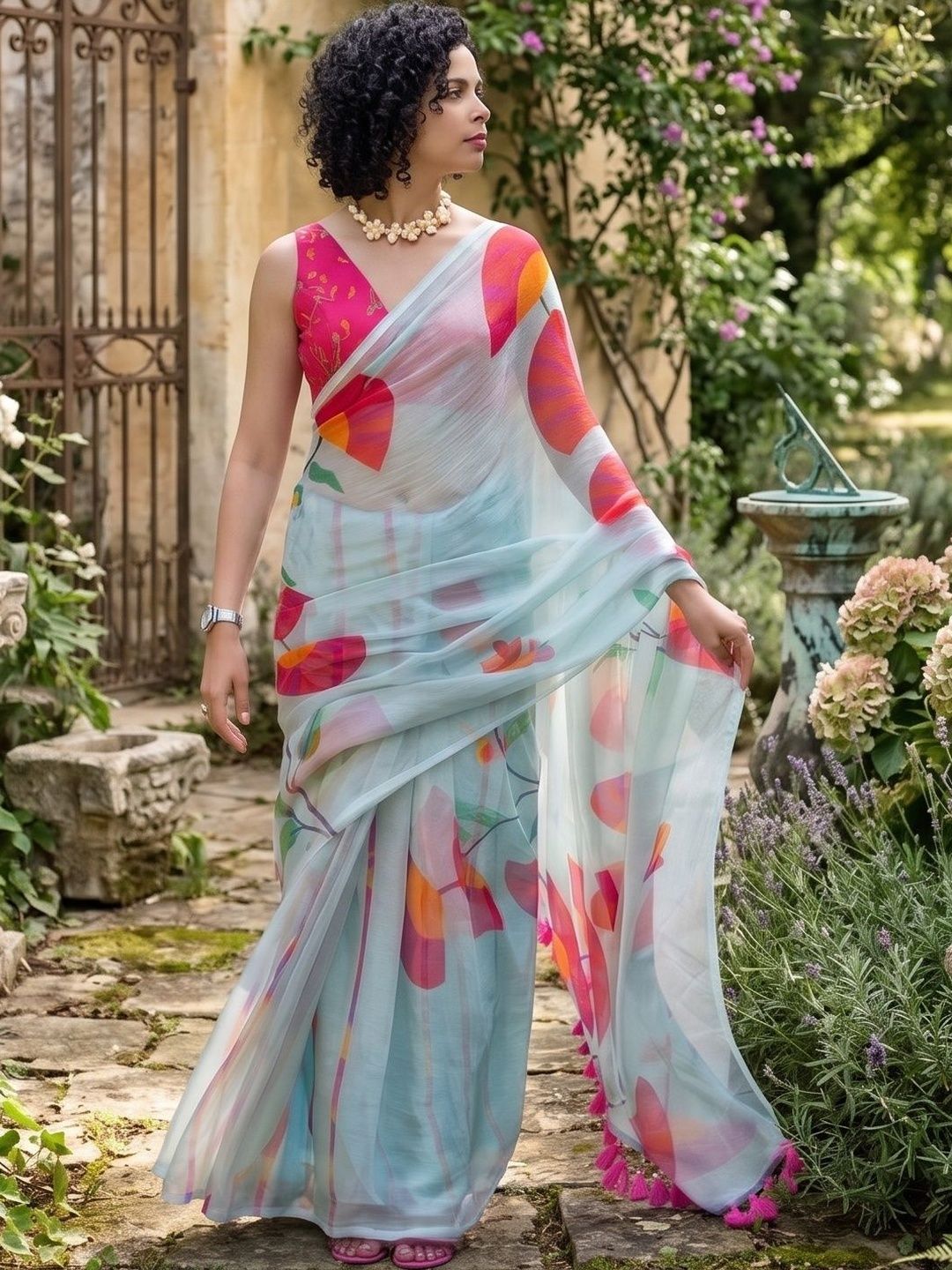 AwadhiCraft Floral Zari Cotton Blend Saree-picture-12