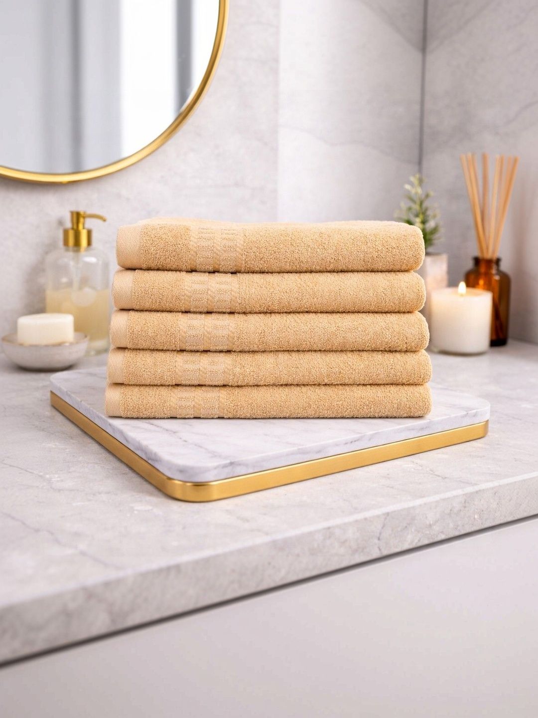 CasPure 5-Pcs Beige Pure Cotton Hand Towels-image-24