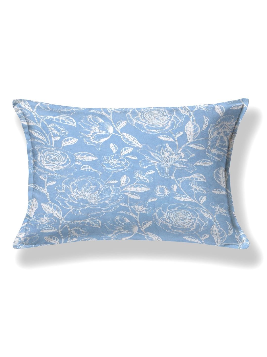 FABROLI Blue & Multicoloured Floral 300 TC Single Bedsheet with 1 Pillow Covers-picture-30