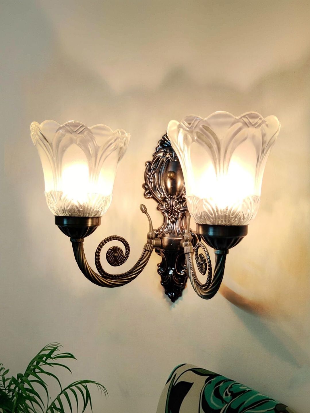 OJIT LIGHT DECORATION Transparent & Bronze-Toned Textured Metal Traditional Wall Lamp-image-16