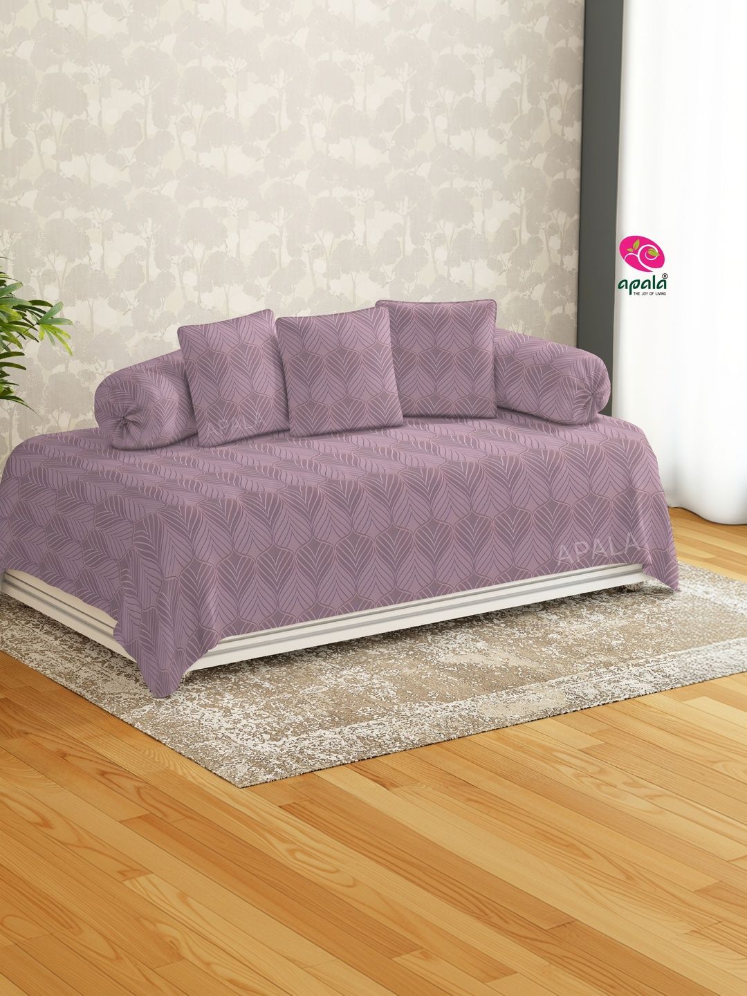 Apala Set Of 6 Maroon Self Design Microfiber Diwan Set-image-1