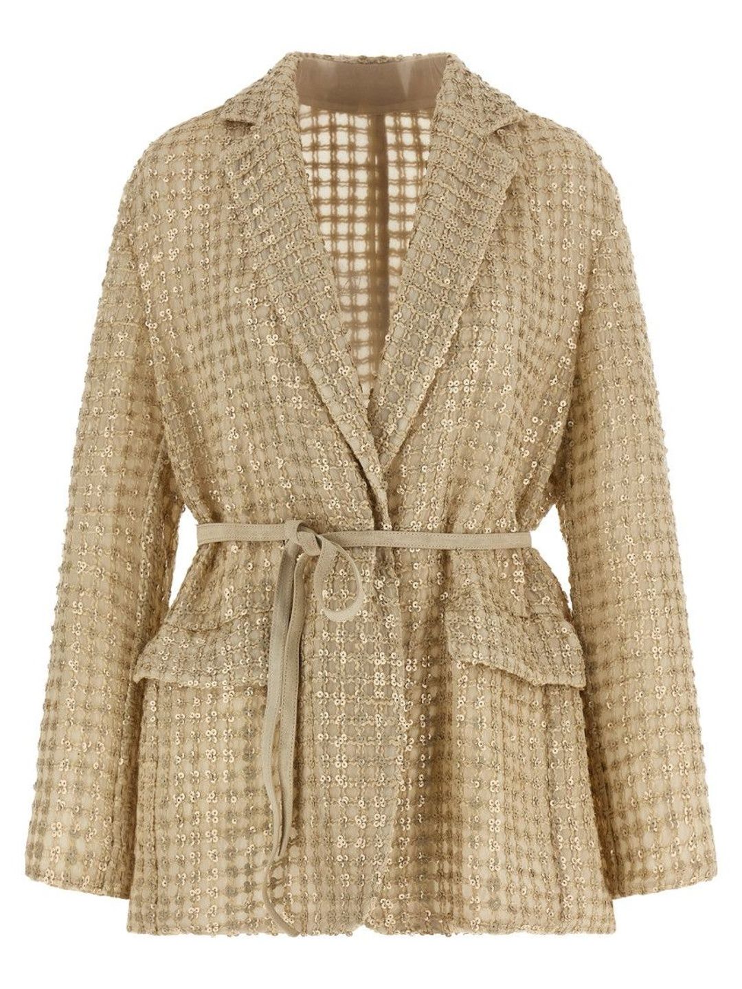 brunello cucinelli Beige Dazzling Net Embroidery Organza Blazer-picture-18