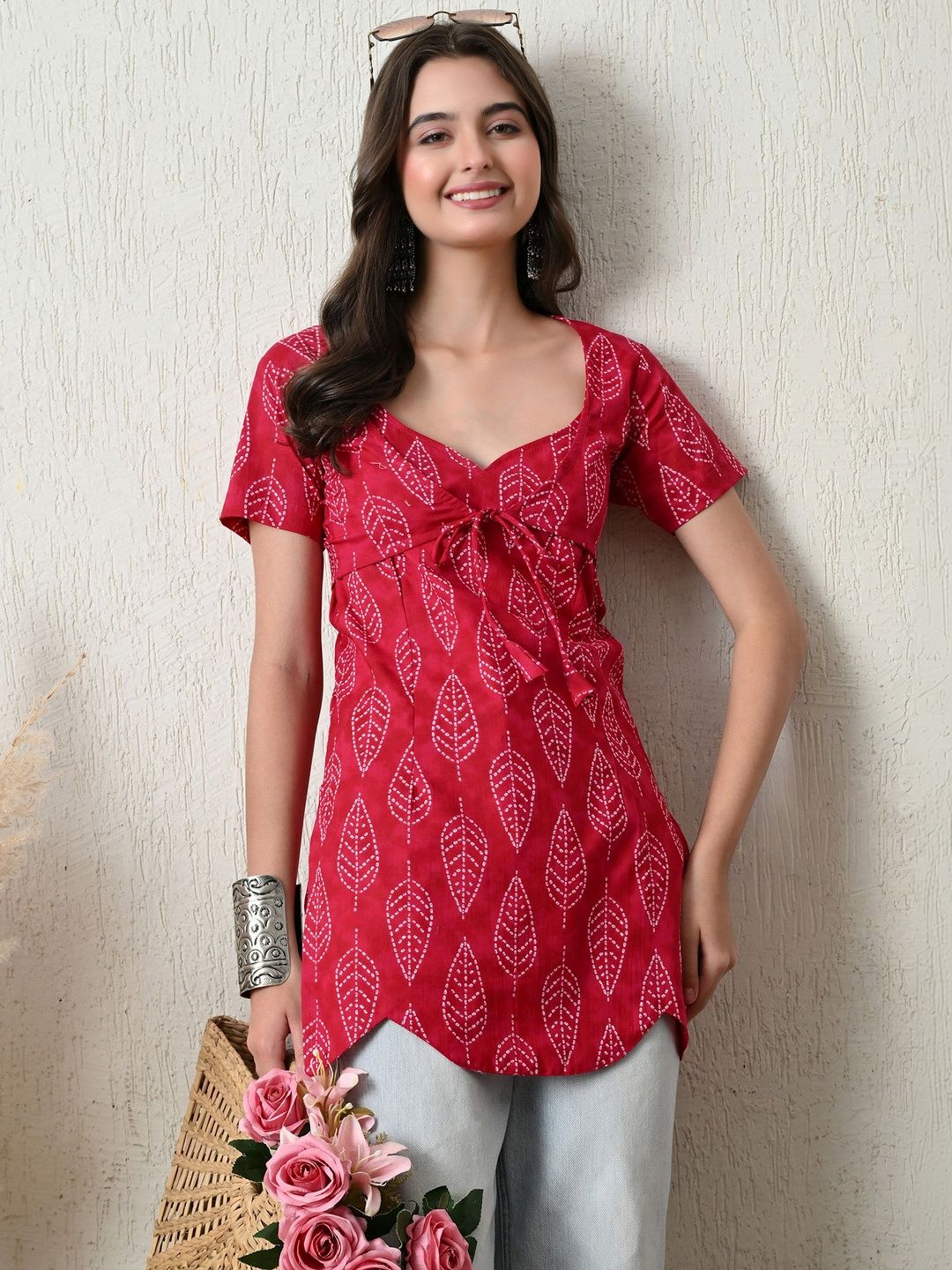 Anouk Rustic Botanical Printed V-Neck Pure Cotton Kurti-image-7