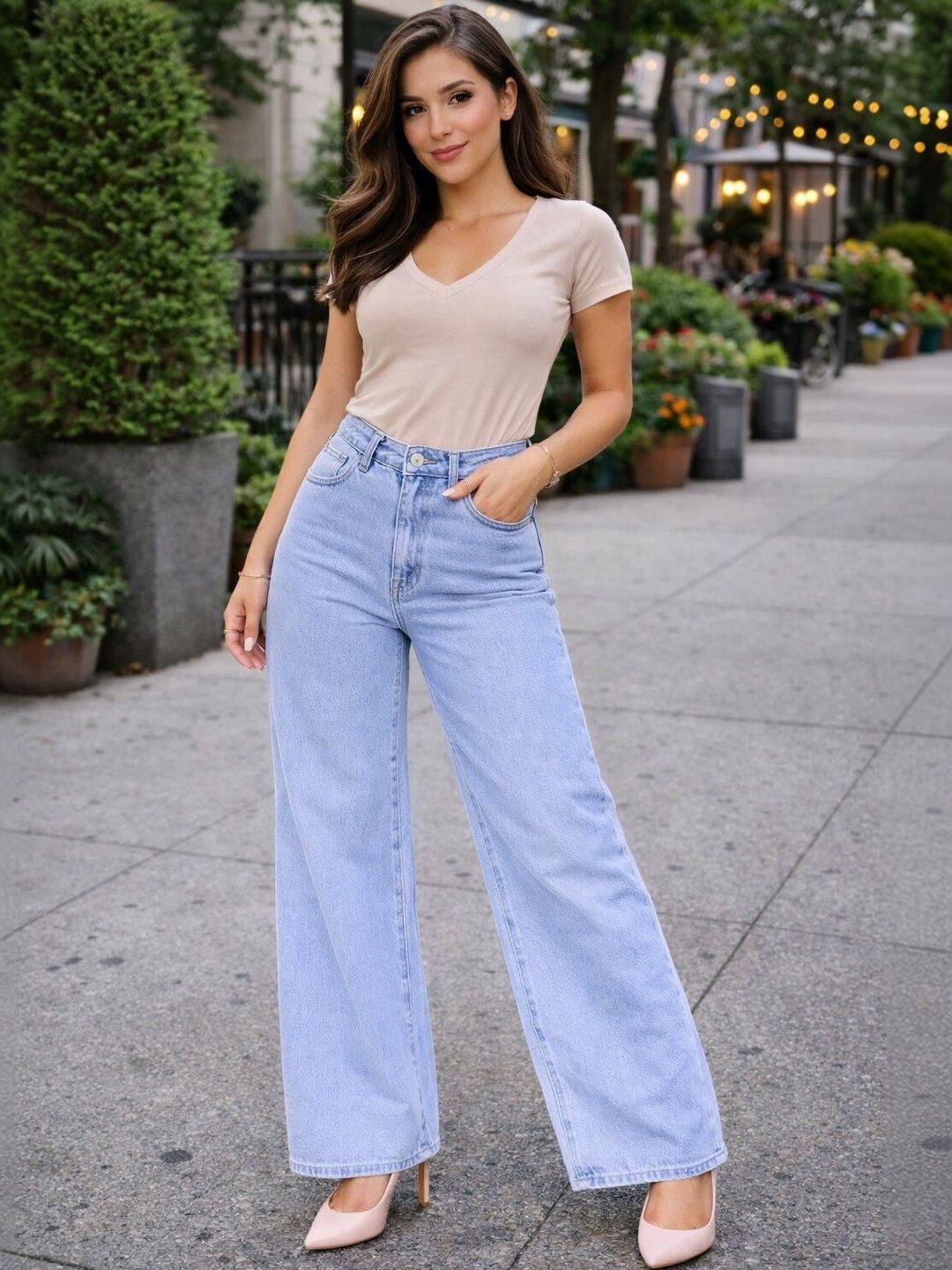 SZN Women Wide Leg High-Rise Light Fade Stretchable Jeans-picture-10
