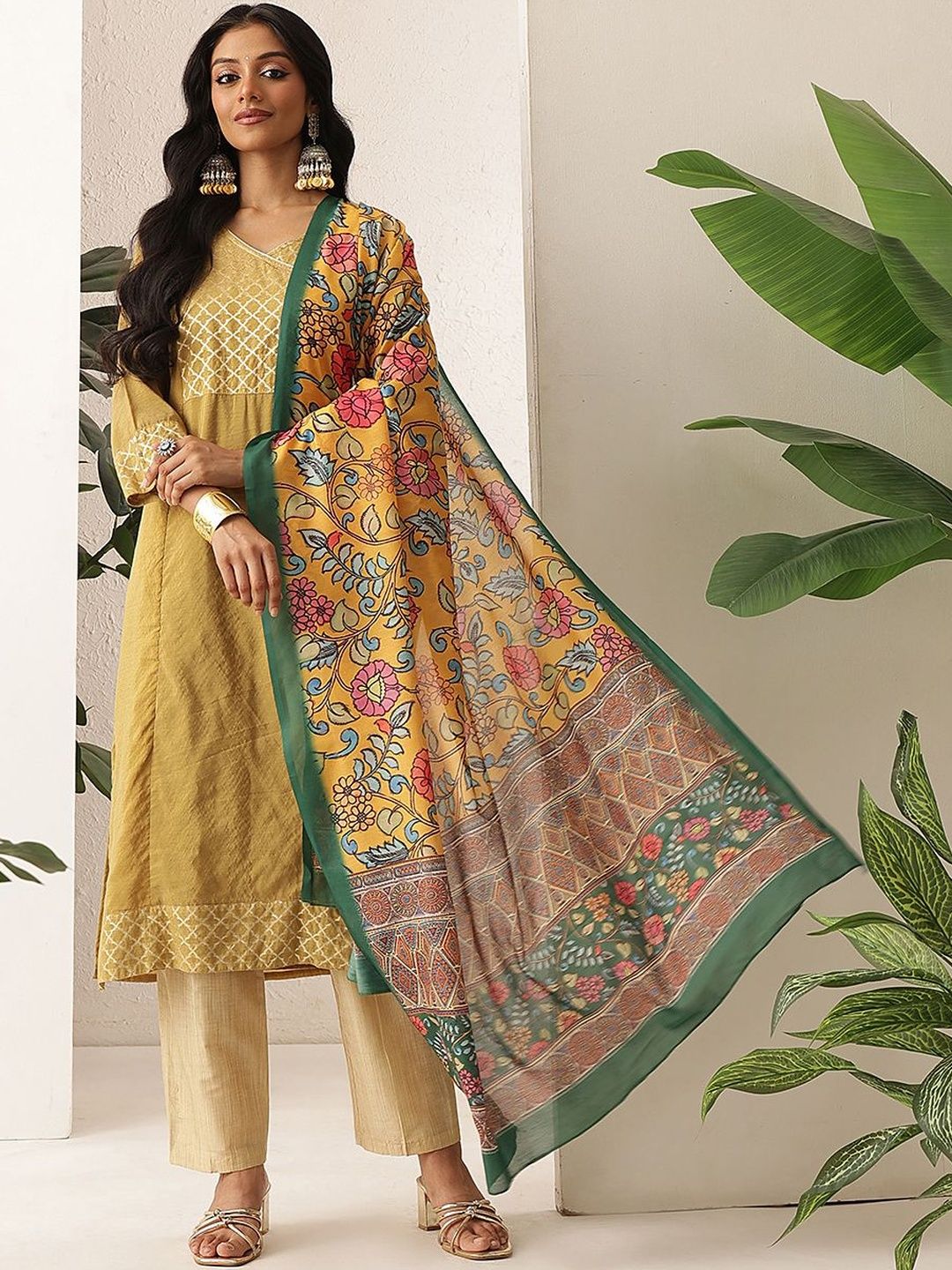 Silk Land Printed Kalamkari Dupatta-image-39
