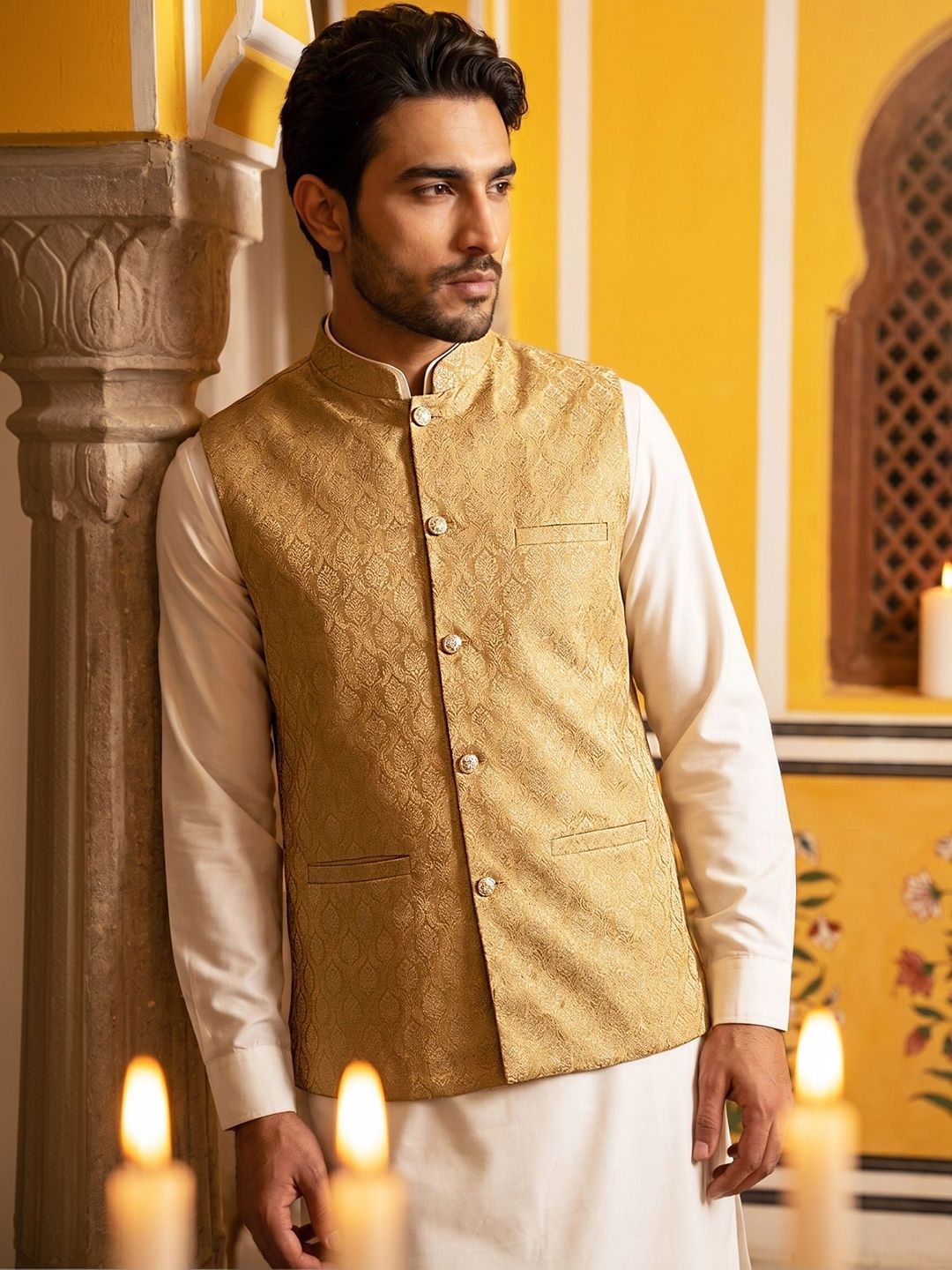 Jompers Woven Design Woven Nehru Jackets-picture-13