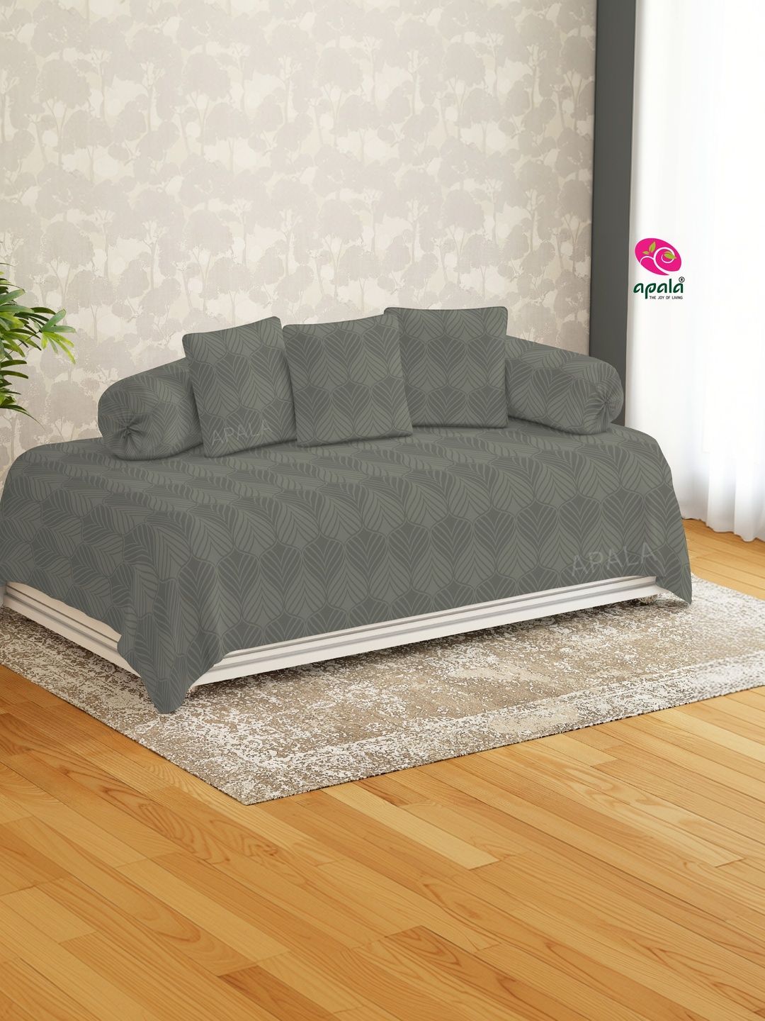 Apala Set Of 6 Grey Self Design Microfiber Diwan Set-image-11