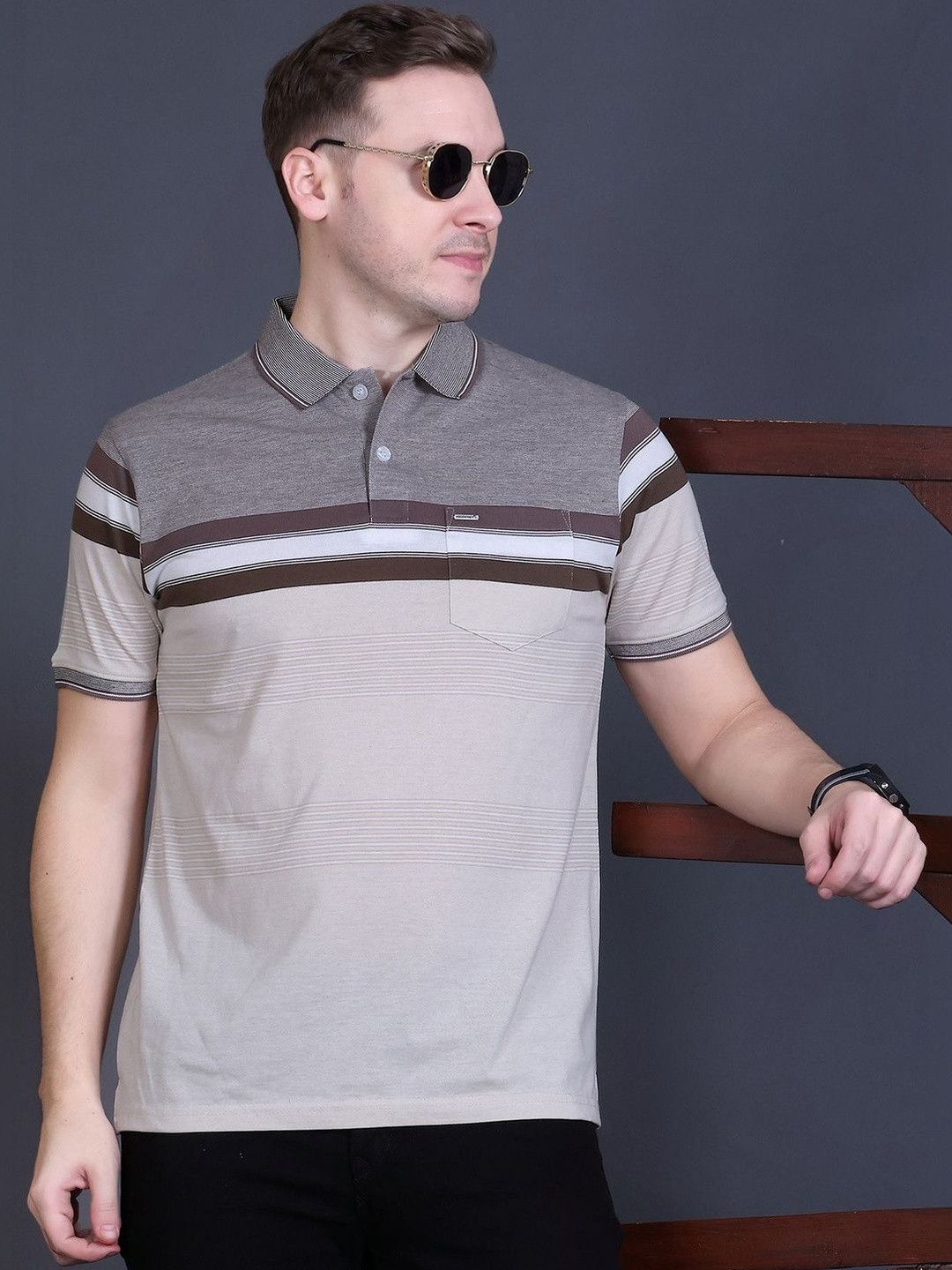 GODFREY Men Striped Polo Collar Pockets T-shirt-picture-25