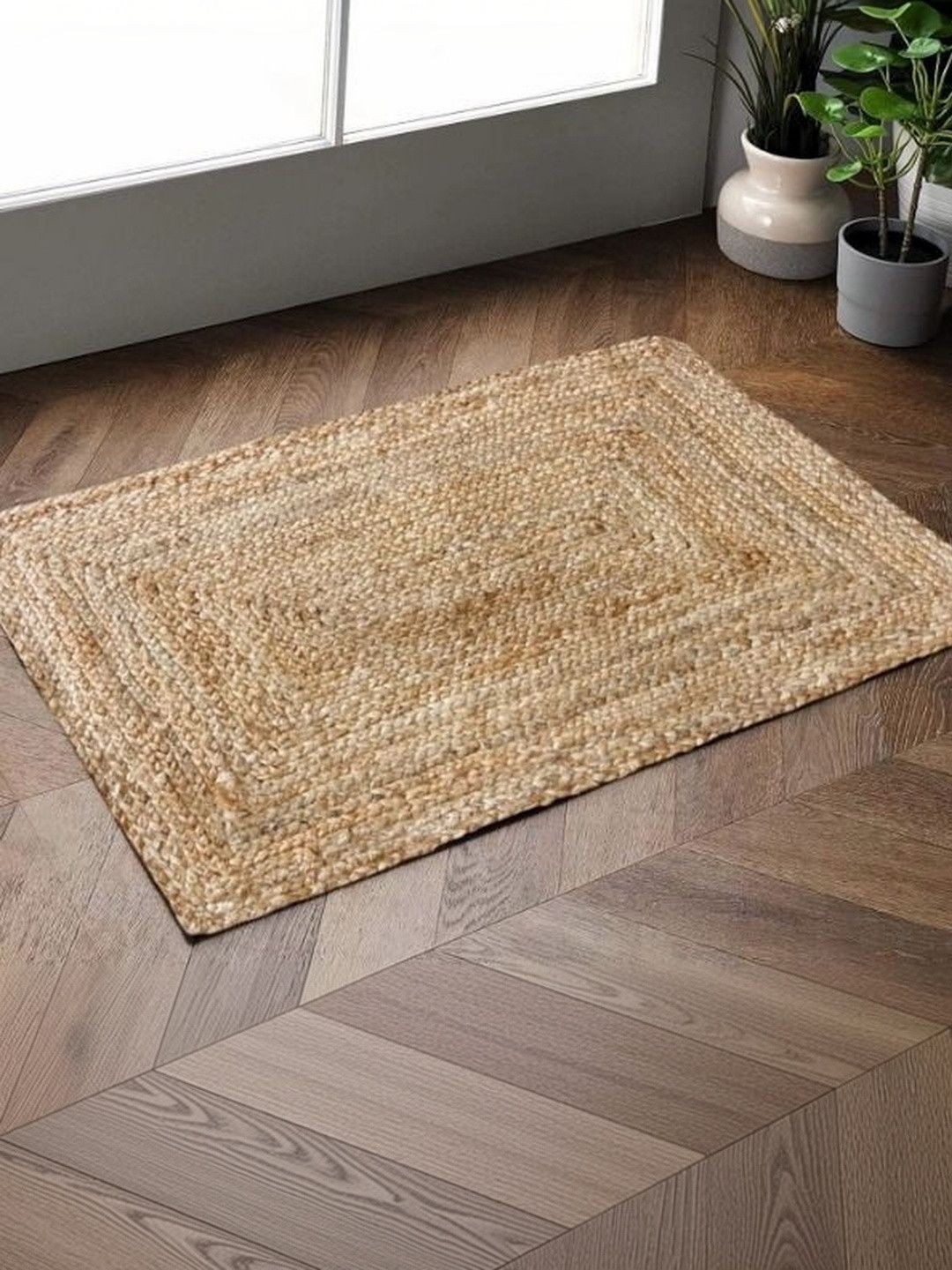 Siya Textiles Beige Textured Jute Cotton Anti-Skid Doormats-image-2