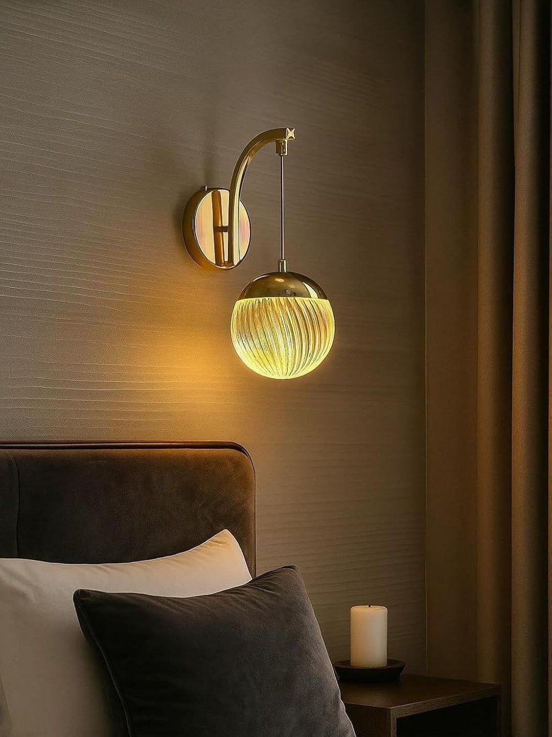 OJIT LIGHT DECORATION Transparent & Gold-Toned Textured Metal Contemporary Spherical Shaped Wall Lamp-image-46