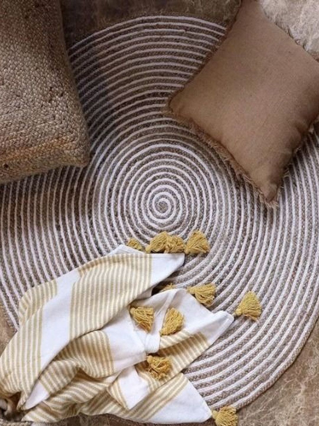 Siya Textiles Beige & White Textured Jute Cotton Anti-Skid Floor Mats-image-9