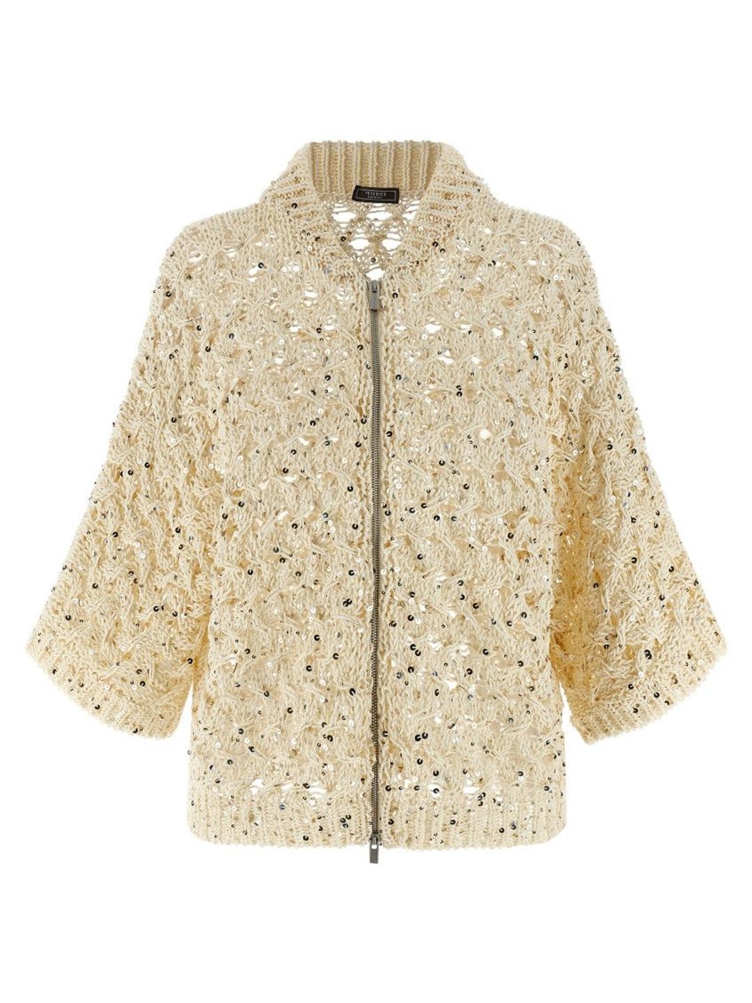 peserico Beige Sequin mesh cardigan-picture-55
