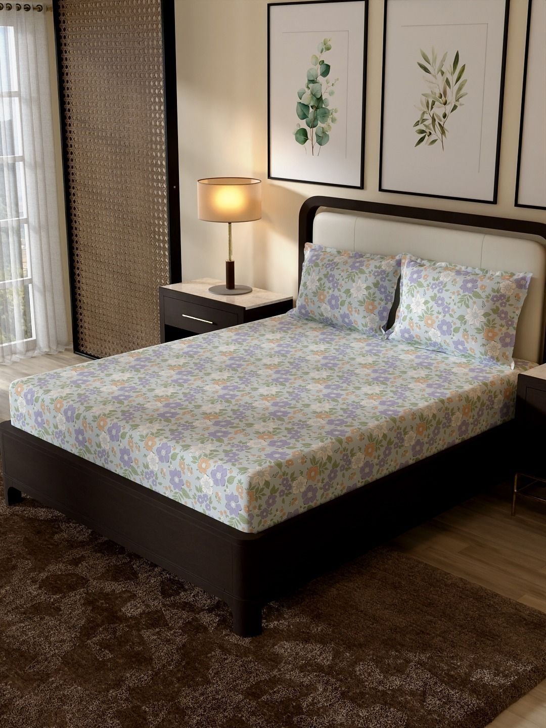 Portico New York Signature Blue Floral 104 TC Double Bedsheet with 2 Pillow Covers-image-46