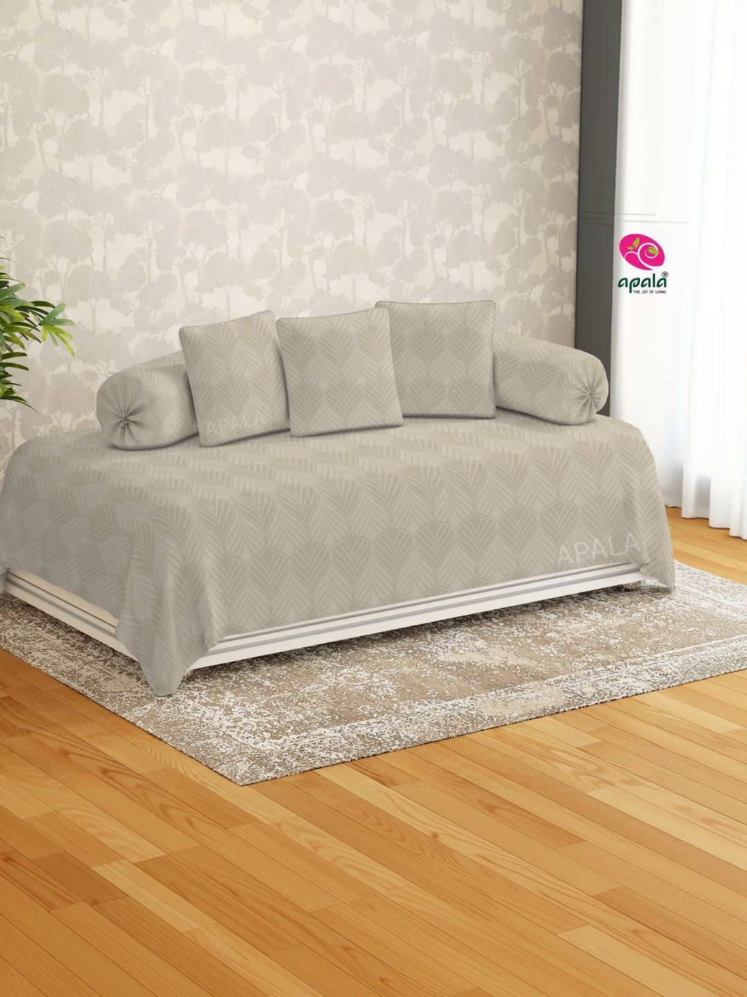 Apala Set Of 6 Maroon Self Design Microfiber Diwan Set-image-12