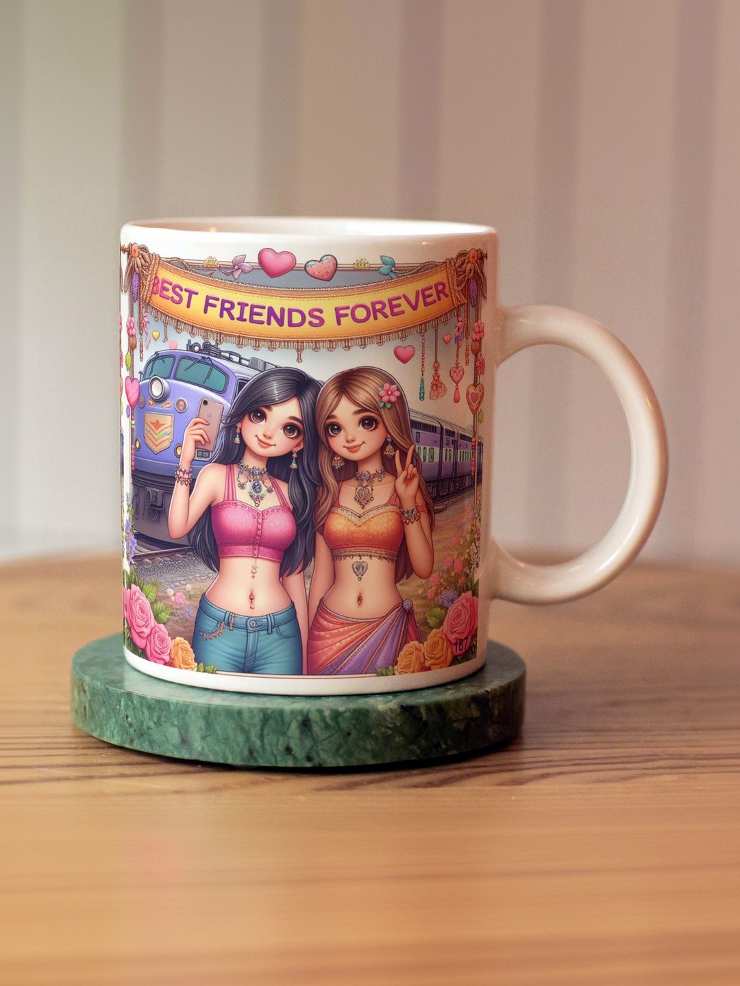 Balesara Multicoloured Printed Ceramic Glossy Cups and Mugs Set of-image-45