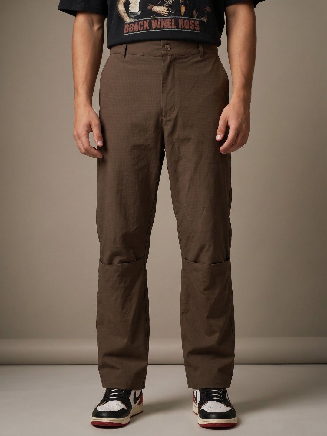 glitchez Men Pure Cotton Relaxed Fit Self-Checked Chinos Trousers-picture-13