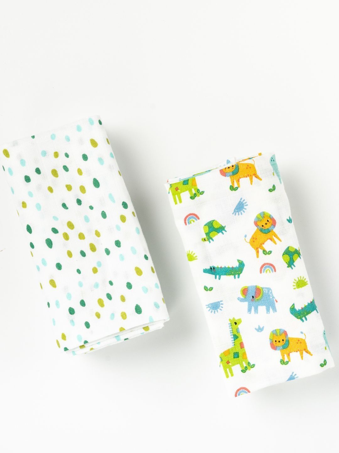BeeLittle White & Green 2 Piece Printed Cotton 120 GSM Towel Set-image-36