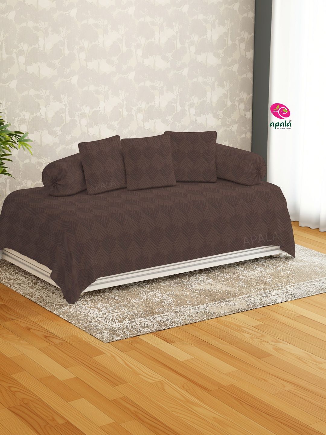 Apala Set Of 6 Maroon Self Design Microfiber Diwan Set-picture-15