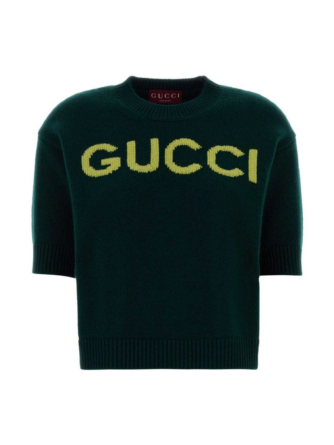 gucci Olive Green Crew Neck Logo Sweater-picture-52