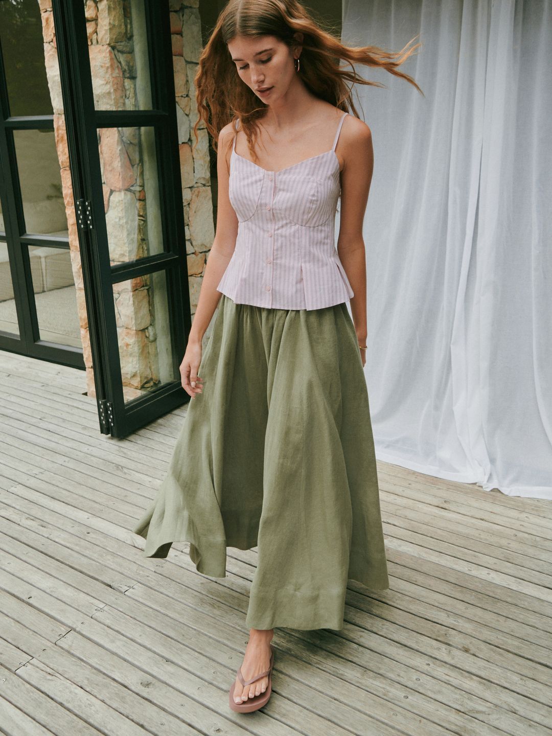 NEXT Women Linen Midi Flared Skirt-picture-44