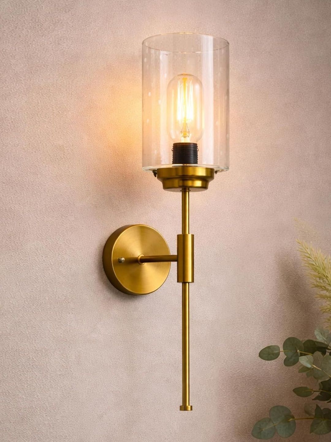OJIT LIGHT DECORATION Transparent & Gold-Toned Metal Cylinder Shaped Wall Lamp-image-49