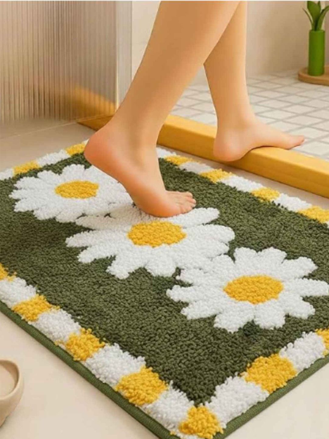 DREAM WEAVERZ Green Anti-Skid Bath Rugs-image-8