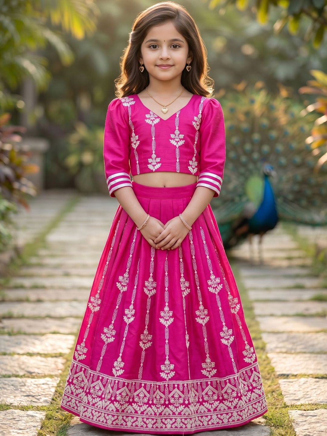 KALINI Girls Embroidered Thread Work Ready to Wear Lehenga &-picture-42