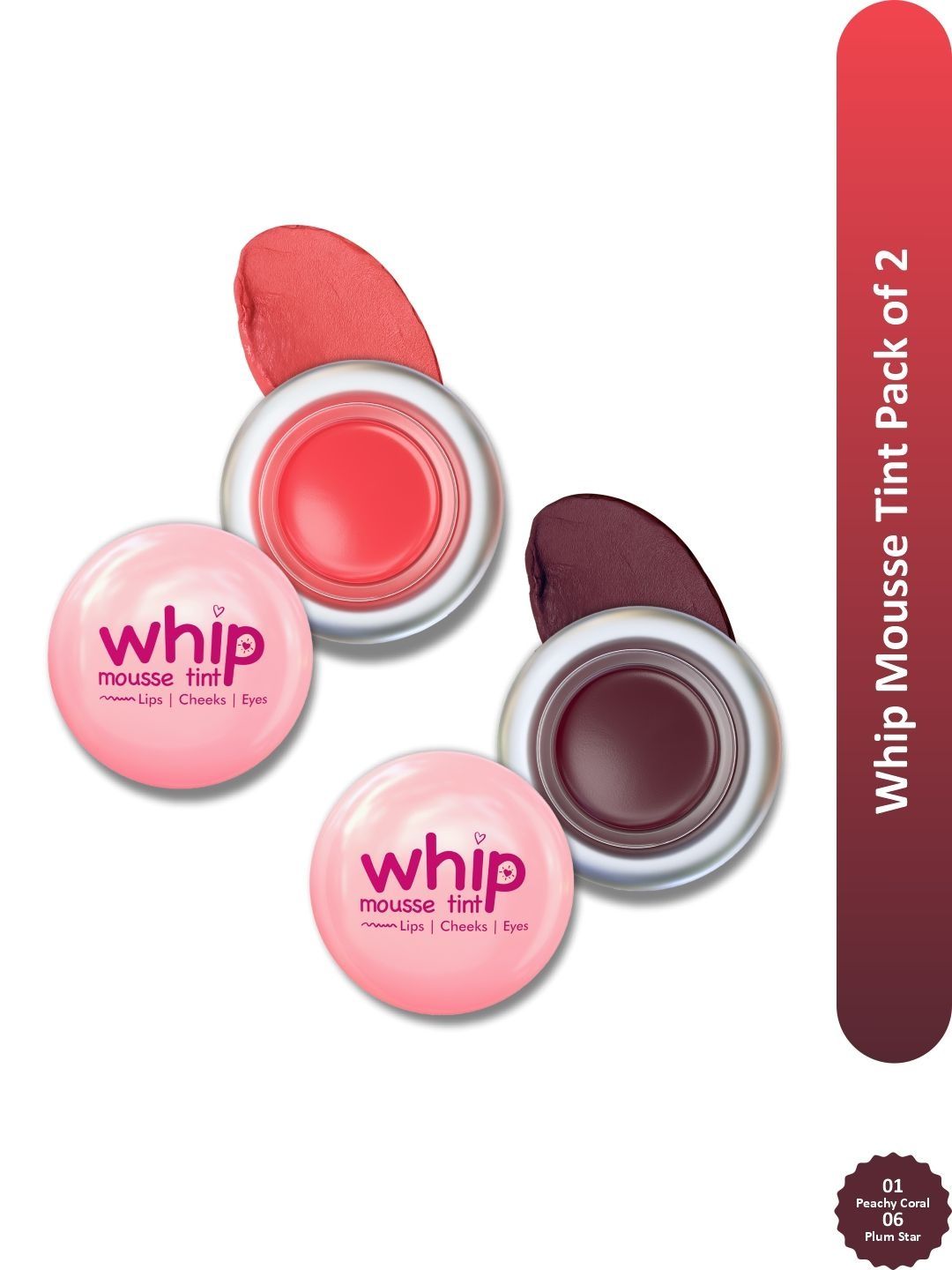 GLAM21 Set Of 2 Whip Mousse Tint For Lips Eyes & Cheek- Peachy Coral 01 & Plum Star 06-picture-19